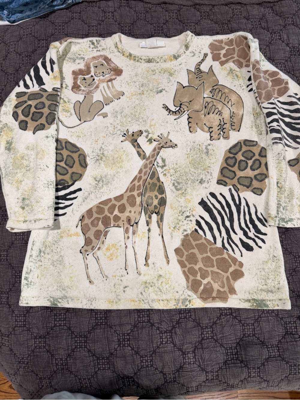 Women’s Animal Print Crewneck Safari Sweater